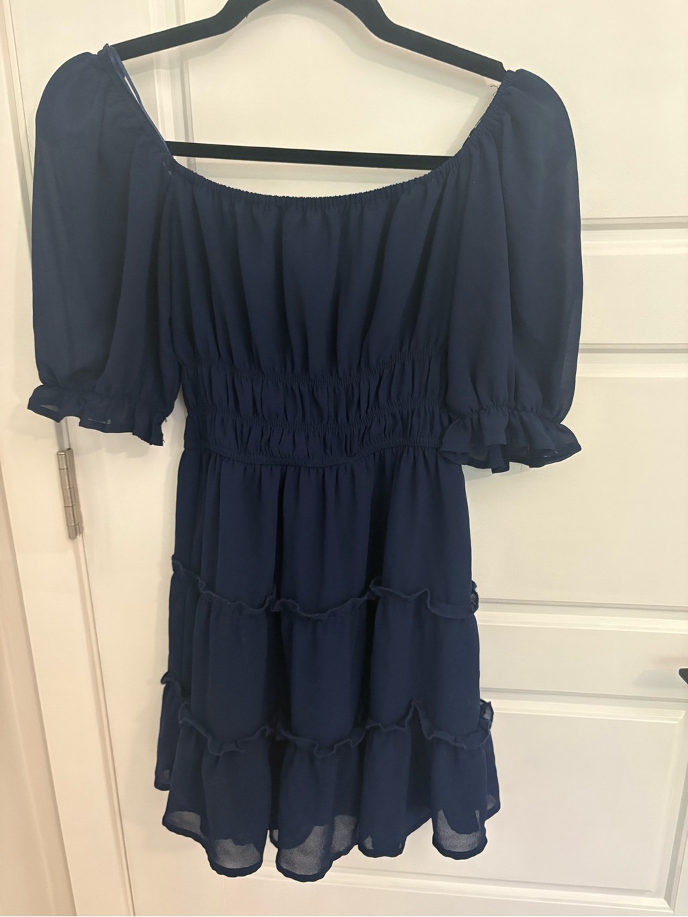 Women's Navy Blue Smocked Tiered Mini Dress